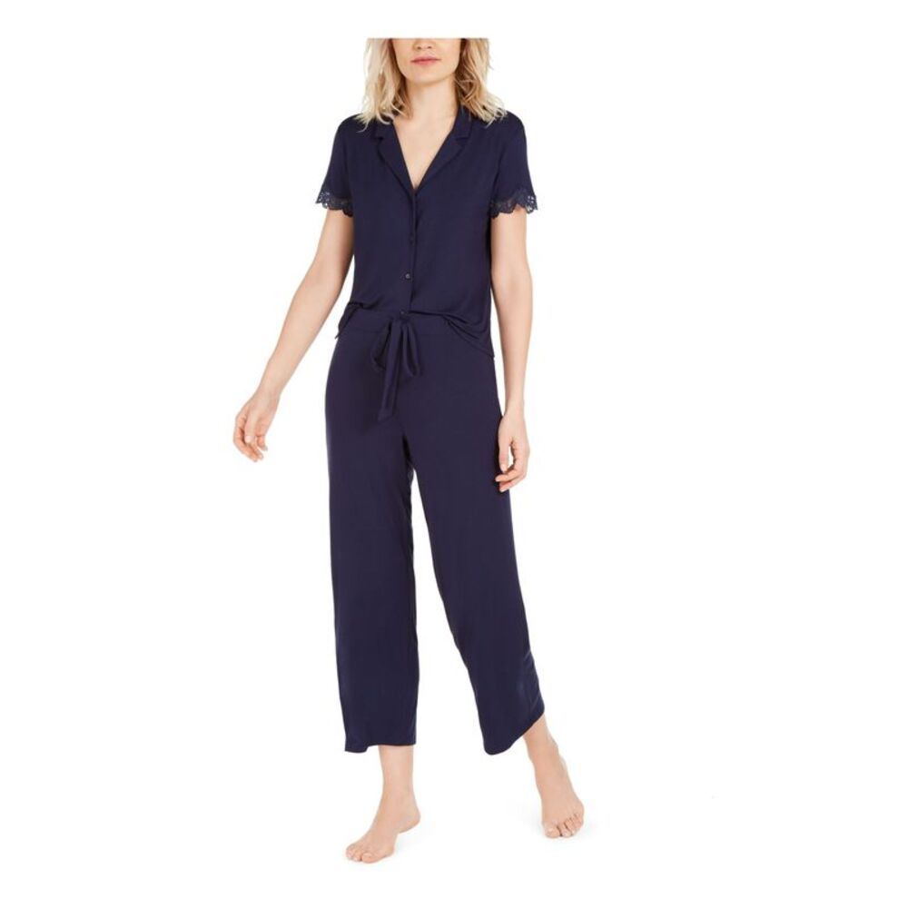 NWT JOSIE Intimates Navy Button Front Sleepwear Top Pajamas L